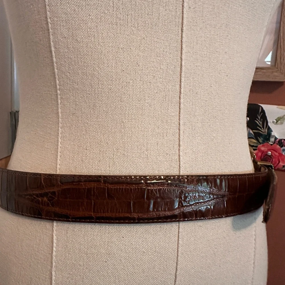 Brighton 1994 women’s brown reptile gold brush buckle leather L belt